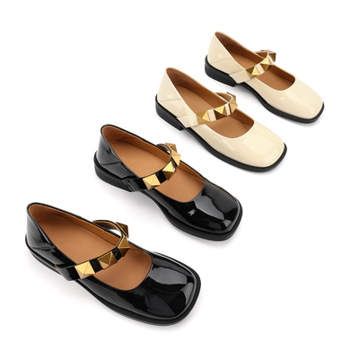 Non chaussures en cuir plates de femmes de glissement, belles chaussures de Mary Jane de femmes de dames