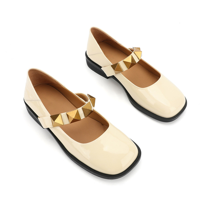 Non chaussures en cuir plates de femmes de glissement, belles chaussures de Mary Jane de femmes de dames