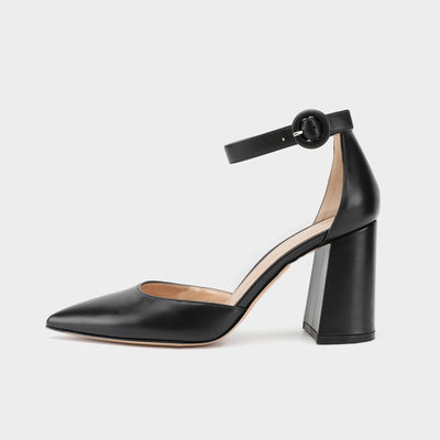 Talon carré Tan Ankle Strap Shoes, chaussures élégantes de dames de courroie de cheville de 8cm
