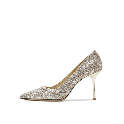 Dames de ressort épousant des pompes, perle brillante d'or Crystal Shoes de peau de mouton