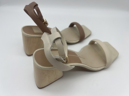 Toe Sandals fermé beige durable, vraie place gîtée en bois Toe Ankle Strap Sandals