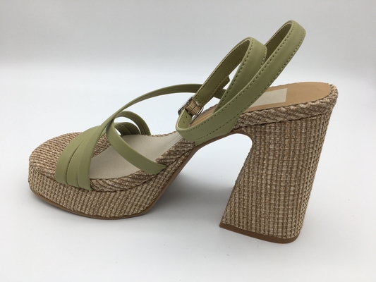 Chaussures élégantes en cuir de Brown/de femmes vertes confortables avec la courroie de cheville