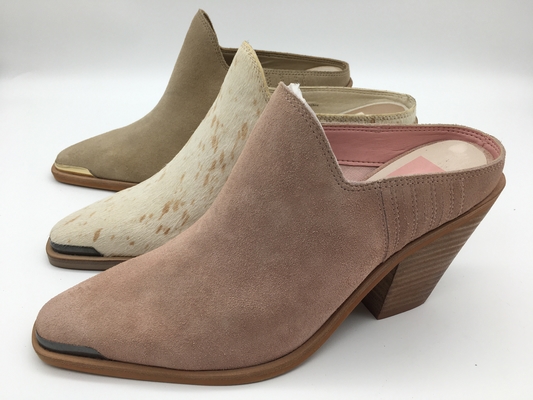 Suède mou Chunky Heel Dress Shoes de vache à chaussures élégantes de Tan Beige Closed Toe Womens
