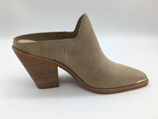 Suède mou Chunky Heel Dress Shoes de vache à chaussures élégantes de Tan Beige Closed Toe Womens