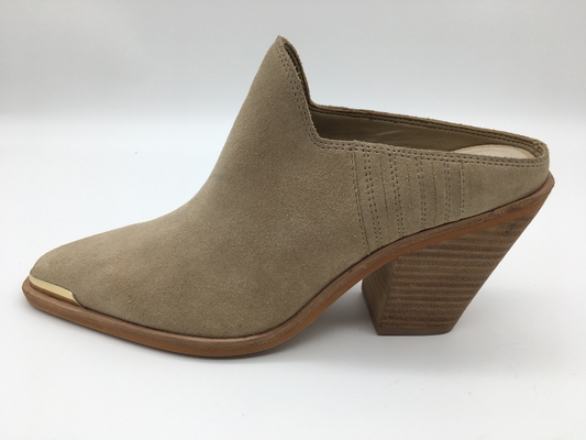 Suède mou Chunky Heel Dress Shoes de vache à chaussures élégantes de Tan Beige Closed Toe Womens