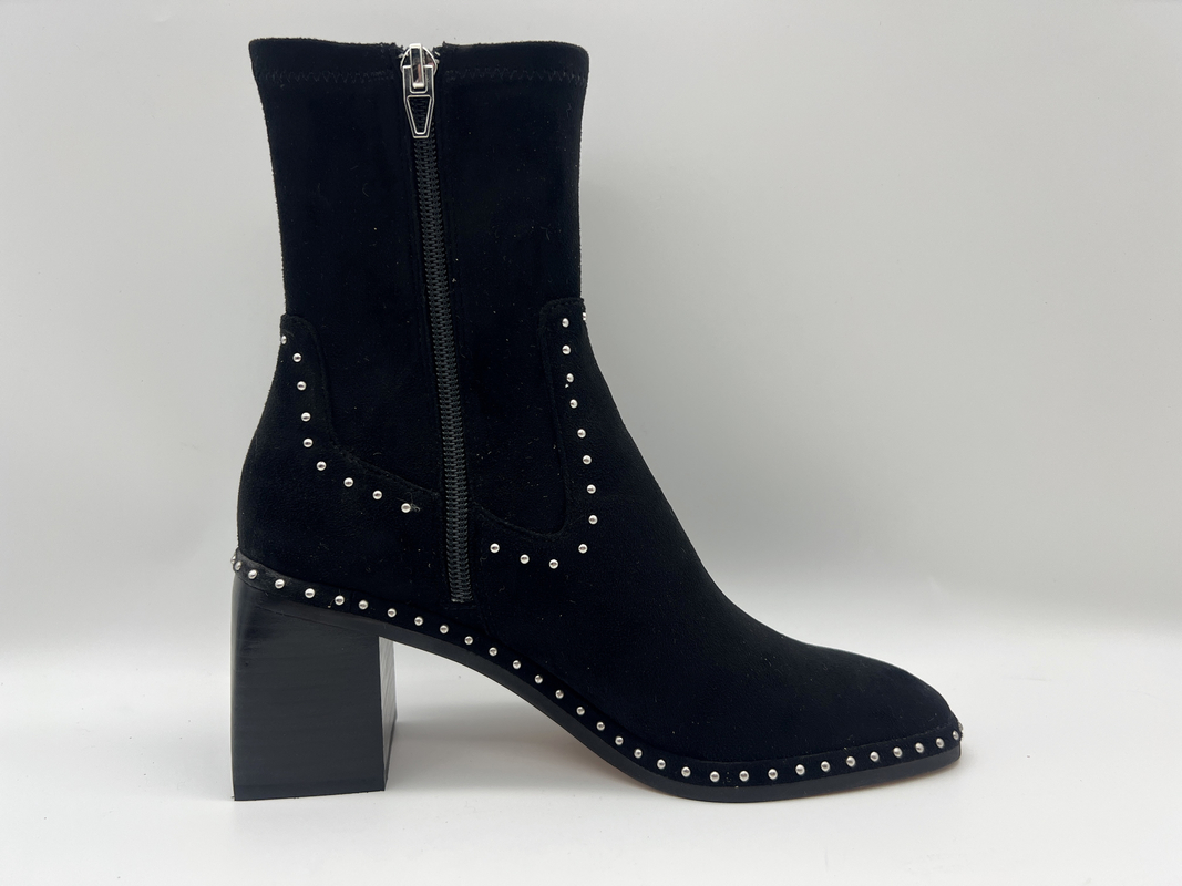 bottines molles de cuir de suède et de robe des femmes de couleur de tissu de lycra de bout droit avec la conception de tirette en métal, talon carré d'ABS