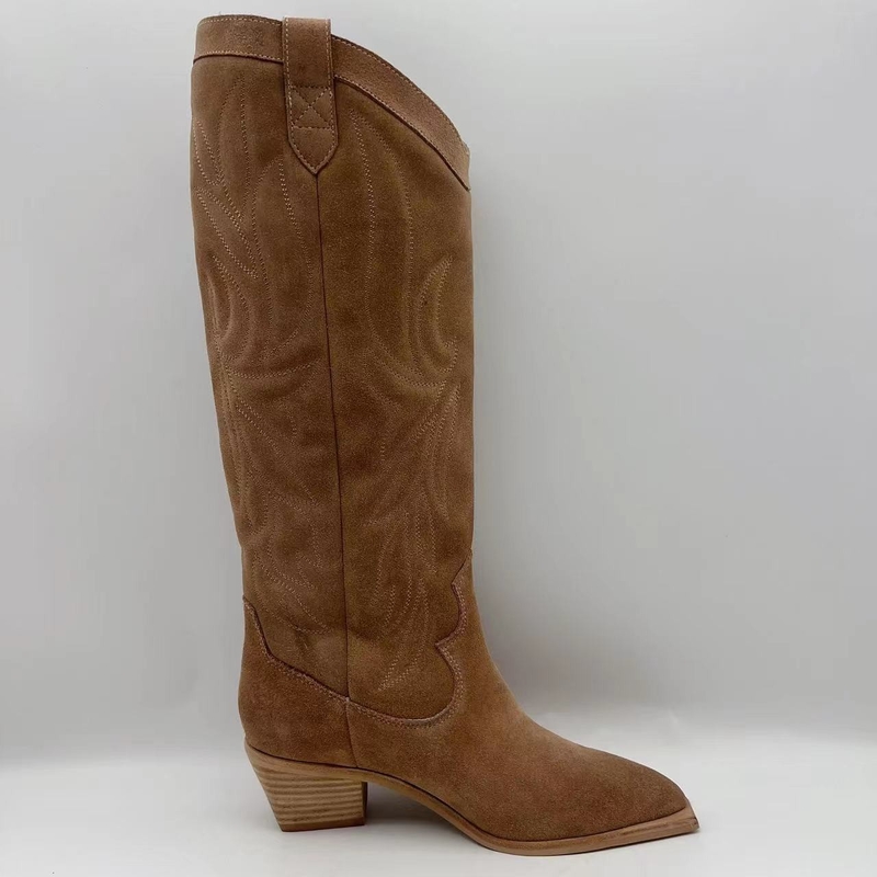 Bottes de la robe des femmes en cuir véritables de suède mou de vache à Brown, outsole de TPR avec le talon d'ABS