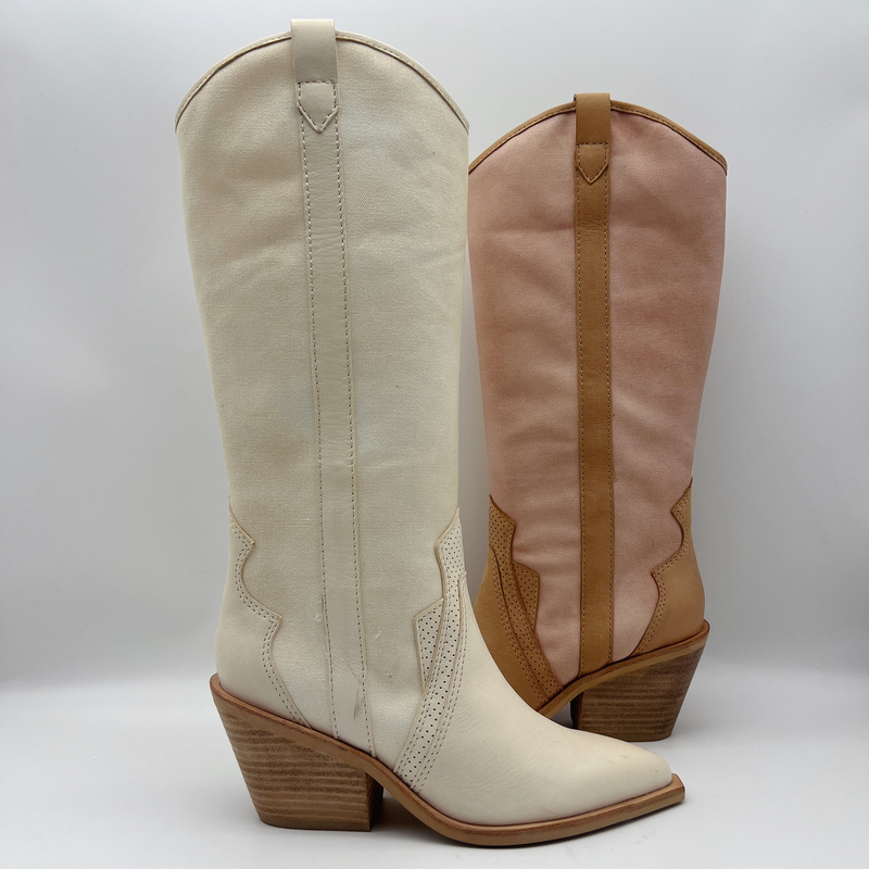le cuir mou de suède de vache avec la toile molle de broderie, a dirigé des bottes de la robe des hautes femmes de cheville d'orteil