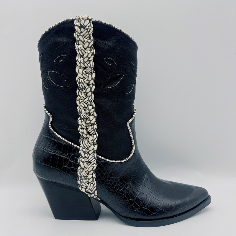Bottines noires en cuir molles d'impression de crocodile de Nappa de bottes en cuir de la robe des femmes de GV ROHS