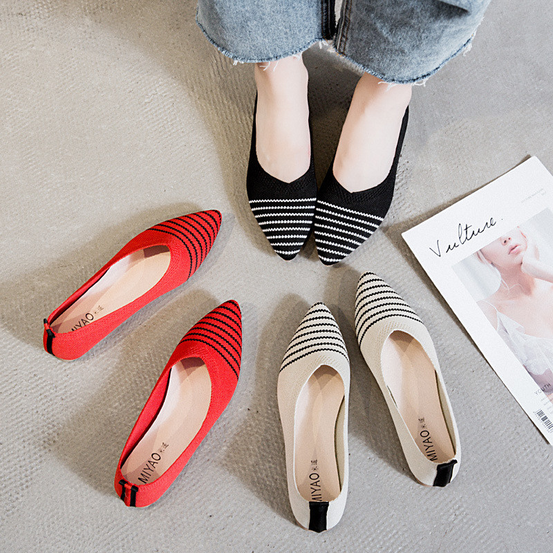 Tricoté aigu à fond plat le journal chaussures de Madame Shoes Women Flats des oisifs de toutes les femmes de match
