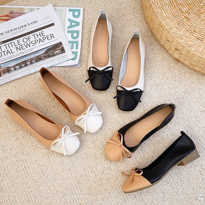 Les chaussures plates de Colorblock de pompe nue du confort des femmes, façonnent les appartements en cuir d'arc